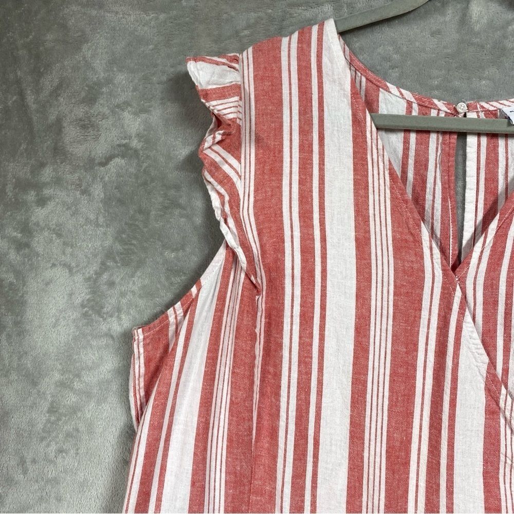 Old Navy Linen Blend Flutter Sleeve Crossover Red Striped Jumpsuit Sz XXL - Picture 2 of 9